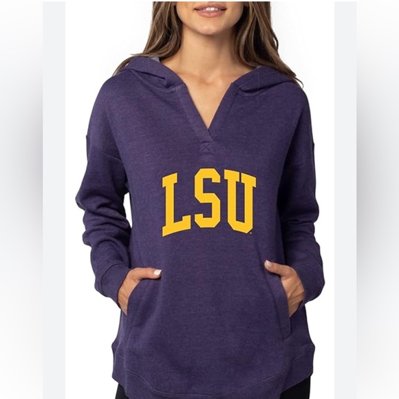 Tops - LSU Tigers V Neck Hooded Hoodie Sweatshirt Purple Gold Medium